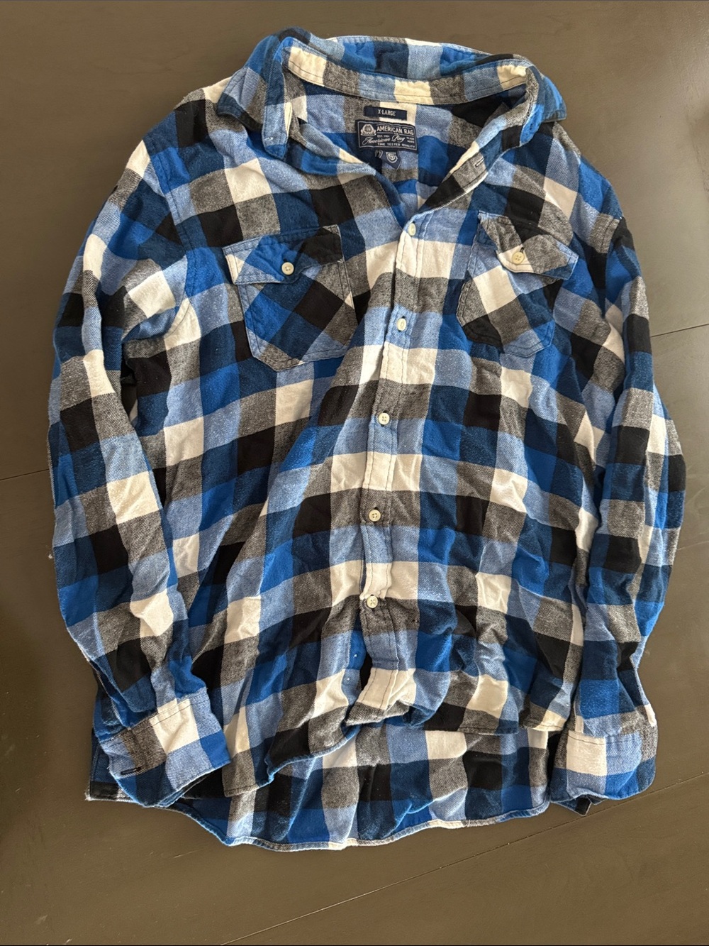 American Rag Blue Black White Plaid Button-Down Shirt
